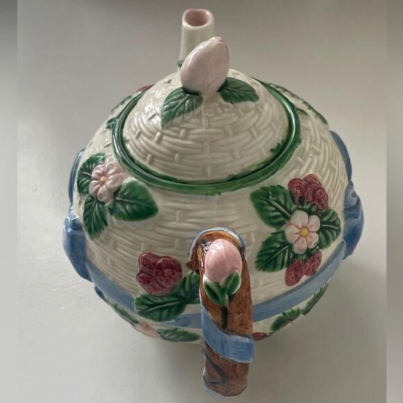 VTG 1985 Haldon Japanese Majolica Ceramic Ribbon Basketweave Teapot 3 Piece Set - Picture 7 of 16